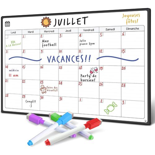 Teppc-A3 Calendrier Magnétique Pour Frigo - Planifier Les Repas Familiaux, Listes De Courses Ou Une Aide A L¿Étude - Tableau Aimanté - Mensuel - En Français