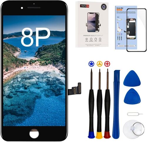 KAL-Ecran Pour Iphone 8 Plus 5,5"" Lcd Écran 3D Touch Hd Affichage Remplacement Assemblé,Avec Démontage Complet Outils De Réparation,Colle Étanche Interne,Feuille En Verre Trempé Adhésif (Noir.)