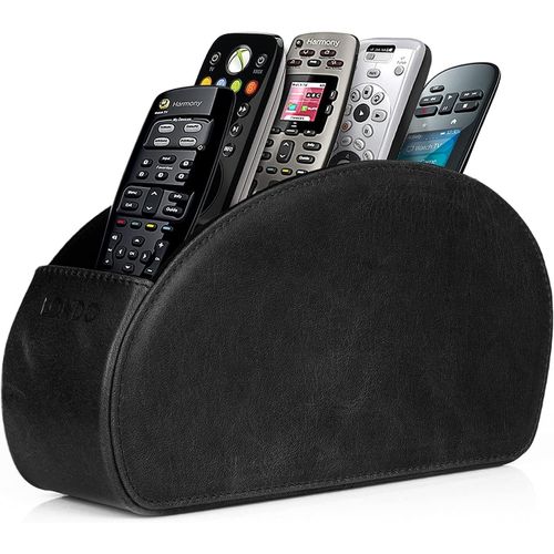 Support De Télécommande Avec 5 Poches - Rangez Les Télécommandes Dvd,Blu-Ray,Tv,Roku Ou Apple Tv - Cuir Véritable Avec Doublure En Daim - Rangement Fin Et Compact Pour Le Salon Ou La Chambre