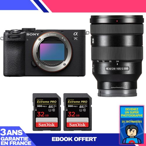 Boitier Sony A7C II Noir + FE 24-105mm f/4 G OSS + 2 SanDisk 32GB Extreme PRO UHS-II SDXC 300 MB/s + Ebook 'Devenez Un Super Photographe'