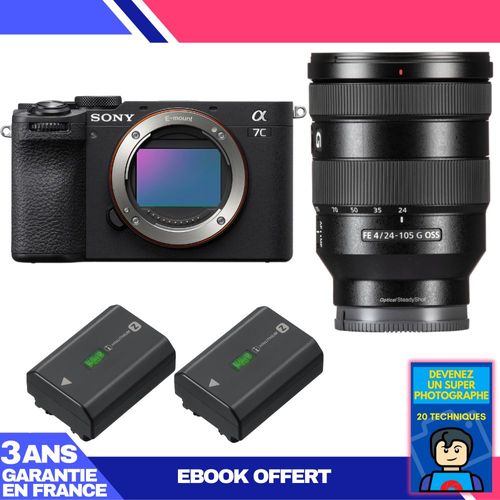Boitier Sony A7C II Noir + FE 24-105mm f/4 G OSS + 2 Sony NP-FZ100 + Ebook 'Devenez Un Super Photographe'