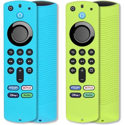 2pcs Firestick Étui de Couverture à Distance Compatible avec Alexa Télécommande vocale Fire TV Stick 4K (3e génération), Antidérapant Manchon en Silicone avec dragonne (Vert & Turquoise)