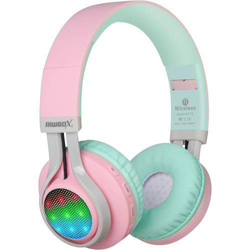 VornixorSarlshop-Casques Bluetooth WT-7S sans Fil stéréo Pliable à éclairage LED de avec Micro et contrôle de Volume pour PC/iPhone/TV/iPad (Rose et Vert)