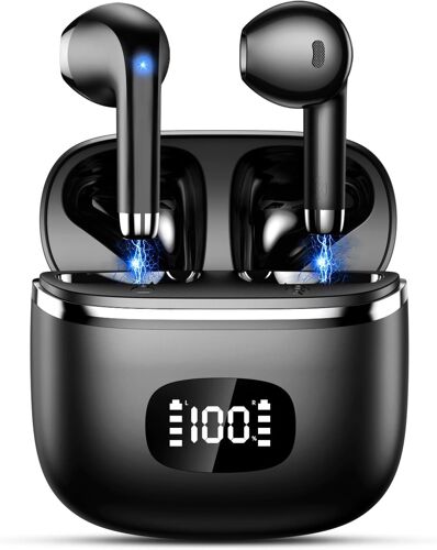 KALANKA-Ecouteurs Bluetooth sans Fil,2023 Écouteurs Bluetooth 5.3 ENC Réduction Casque,40 Heures Durée Lecture Écran LED,Hi-FI Son Stéréo,IP7 Étanche,Contrôle Tactile Oreillette Bluetooth W23-Pro Noi