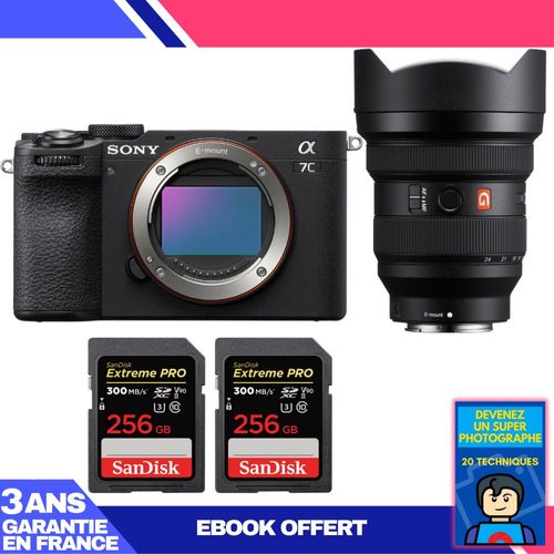 Boitier Sony A7C II Noir + FE 12-24mm f/2.8 GM + 2 SanDisk 256GB Extreme PRO UHS-II SDXC 300 MB/s + Ebook 'Devenez Un Super Photographe'
