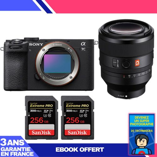 Boitier Sony A7C II Noir + FE 50mm f/1.2 GM + 2 SanDisk 256GB Extreme PRO UHS-II SDXC 300 MB/s + Ebook 'Devenez Un Super Photographe'