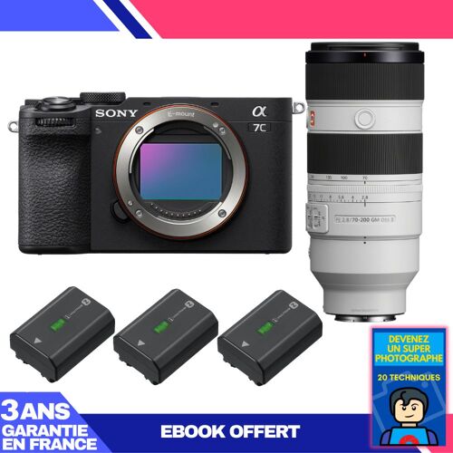 Boitier Sony A7C II Noir + FE 70-200mm f/2.8 GM OSS II + 3 Sony NP-FZ100 + Ebook 'Devenez Un Super Photographe'