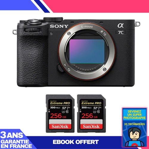 Boitier Sony A7C II Noir + 2 SanDisk 256GB Extreme PRO UHS-II SDXC 300 MB/s + Ebook 'Devenez Un Super Photographe'