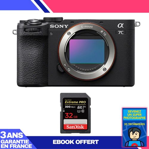 Boitier Sony A7C II Noir + 1 SanDisk 32GB Extreme PRO UHS-II SDXC 300 MB/s + Ebook 'Devenez Un Super Photographe'