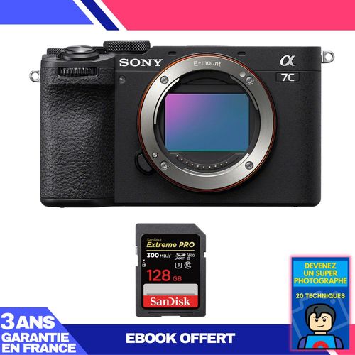 Boitier Sony A7C II Noir + 1 SanDisk 128GB Extreme PRO UHS-II SDXC 300 MB/s + Ebook 'Devenez Un Super Photographe'