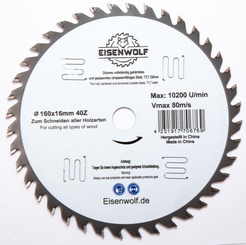 Lame de scie circulaire 160 x 16 mm entièrement trempée et tendue, durable et résistante, pour bois, avec 40 dents TCT inclinées et découpes laser pour réduire le bruit