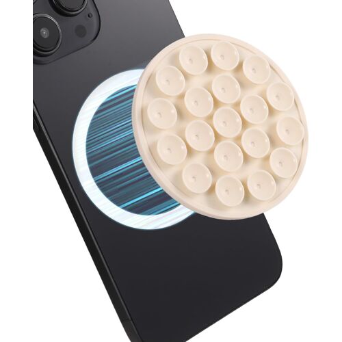 SJZG-Support De Téléphone À Ventouse En Silicone, 6,3X0,6Cm Coque De Téléphone À Ventouse Porte Téléphone Silicone Magnétique Antidérapant Mains Libres Ronde Pour Magsafe Vidéo (Beige)
