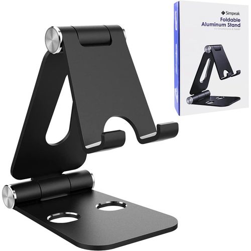 Support Téléphone, Support Tablette, Support Dock Pour Téléphone Portable Tablette Et Ebook, Support De Bureau En Alliage D'aluminium Pliable, Angle Réglable - 163 G Chacun, Noir