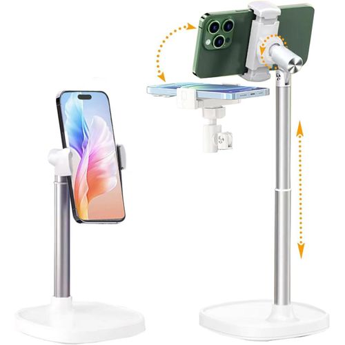 Kalanka-Supporte De Telephone,Support Téléphone Bureau,Support Telephone Portable,Rotation 360° Réglable Support Téléphone Pour La Vidéographie De Photographie Plate En Direct Support Smartphone (Whi