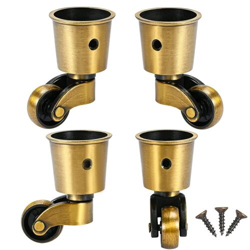 4 Pièces Roulettes Pivotantes, Roulettes Rondes En Cuivre Roulettes Anciennes Pas De Bruit Portable Peut Pivoter À 360° Pour Canapé/Chaise/Table Basse/Étagère Charge 150kg