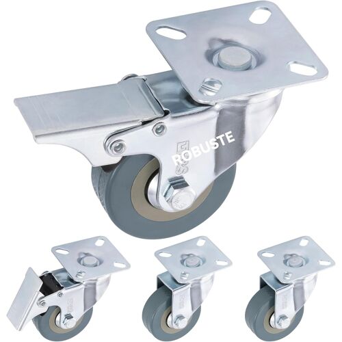 Castors for Furniture ¿ 4 x Heavy Load Castors for Outdoor Furniture Maximum 200 kg for Cabinet Cupboard Coffee Table ¿ Trolley Wheel with Brake and Swivel Head ¿ Swivel Castors 50 mm