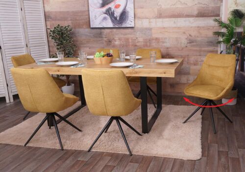 Lot de 6 chaises de salle à manger HWC-M65, chaise de cuisine fauteuil chaise, pivotante auto position métal tissu/textile   jaune moutarde