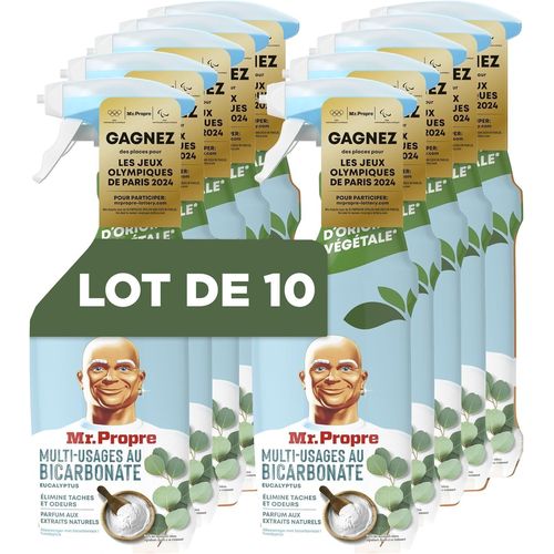 Spray Nettoyant Multi-Usages Bicarbonate & Eucalyptus, Pack Économique 10x500ml, Élimine 100% des Taches Tenaces, 82% d'Ingrédients Végétaux, Convient aux Surfaces Alimentaires