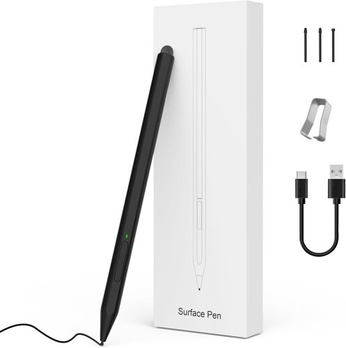 Stylet pour Surface, Stylo Surface Chargement Rapide pour Microsoft Surface Pro 7/8/9/X/6/5/4/3, Stylet Numérique à Double Extrémité pour Surface Pro/Book/Laptop/Go/Studio, 4096 Pression, Noir