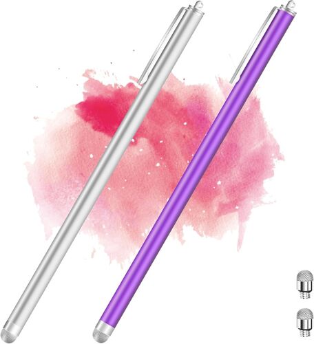 Stylet pour Tablette, Pack de 2, Pointe en Fibre, Grand Format de 18,5 cm avec Clip, Compatible universellement avec Les écrans tactiles capacitifs des téléphones Portables et des tablettes