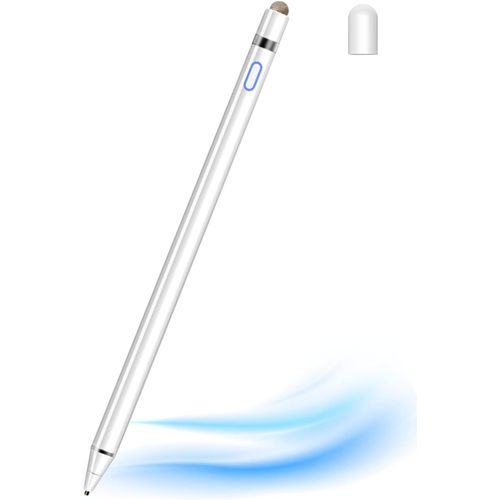 Stylet Pour Tablette - Pour Tous Les Écrans Tactiles - 1,45 Mm - Avec Pointe Fine - Compatible Avec Ipad/Tablettes/Iphones/Samsung - Lenovo/Android/Ios - Avec Deux Capuchons (Blanc)