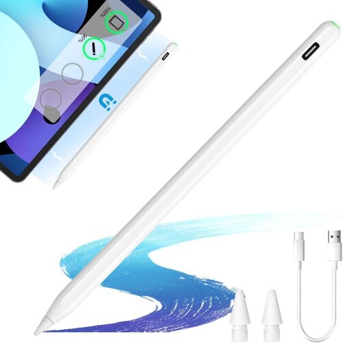 Stylet Tactile Avec Chargement Sans Fil, Pour Ipad Pro 11/12, Ipad 6/7/8/9/10,Ipad Air 3/4/5,Ipad Mini 5/6. Stylet Avec Anti-Faux Toucher Et Détection D'inclinaison,Avec Bouton Rapide