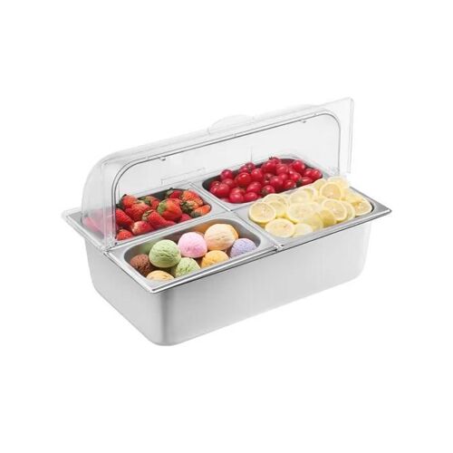 Saladette Réfrigérée à Poser-VEVOR-avec 4 Plateau de Service en Acier Inoxydable-avec Couvercle et 3 Bacs à Glaçons