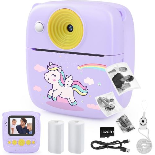 LETNERNY-Appareil Photo Instantané Pour Enfants 48 Mp Avec Papier D'Impression Et Carte Tf 32 G, Appareil Photo Numérique 1080P Pour Enfants, Cadeaux Pour Garçons Et Filles De 3 À 12 Ans (Violet)