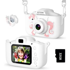 Appareil Photo pour Enfants, 2.0 Pouces Enfant Appareil Photo Numérique, Mini Caméra Enfant Rechargeable Caméscope Cadeau Filles Garçons de 3 à 10 Ans, vidéo HD 1080p, 32G SD Carte (Rose)