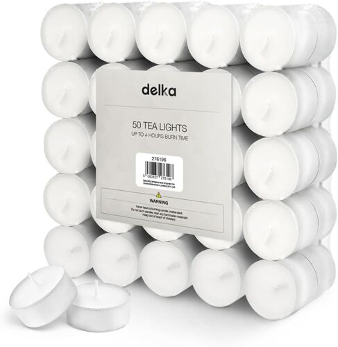 Lot de 50 bougies chauffe-plat non parfumées à combustion de 8 heures Blanc 4 heures