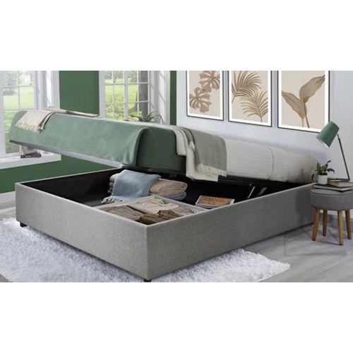Lit Coffre Cômes Tissu : 180 X 200 Cm / Gris Clair / Avec Matelas