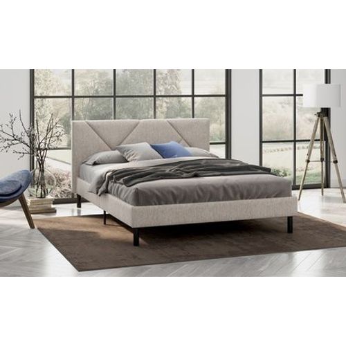 Lit Design Rembourré Ric Avec Rangement Intelligent : 140 X 190 Cm / Gris Tourterelle
