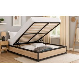 Lit Coffre Industriel Boston De Sampur : 90 X 190 Cm / Bois Clair / Lit + Matelas