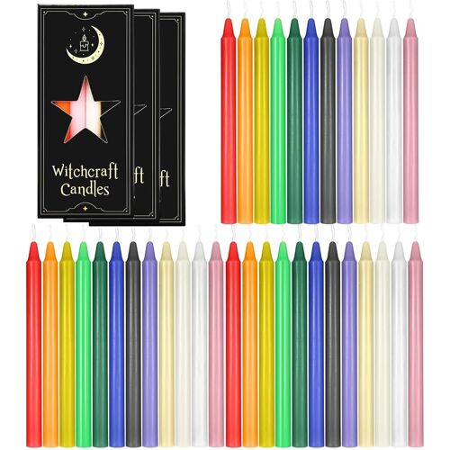 Lot de 36 petites bougies à tige multicolores-Hauteur : 16 cm-Diamètre : 1,2 cm-Bougies colorées-Bougies goutte à goutte pour bouteille de rituels-Décoration de table,banquet,