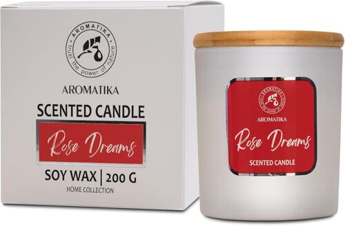 Bougie Parfumée Rêves Roses - Bougie Huiles Essentielles - Bougie de Cire de Soja - Bougie Aromathérapie Luxe et Sensuelle - Temps de Combustion Jusqu'à 45 Heures - Bougie Parfumée en Jarre