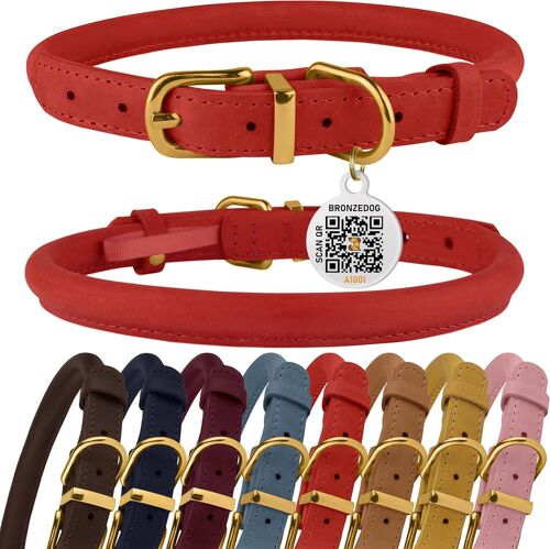 Collier En Cuir Roulé Pour Chien Avec Étiquette D'identification Qr Colliers Ronds Souples Ajustables Pour Petits Moyens Grands Chiens Chiot Chat (Rose, 18-25 Cm)