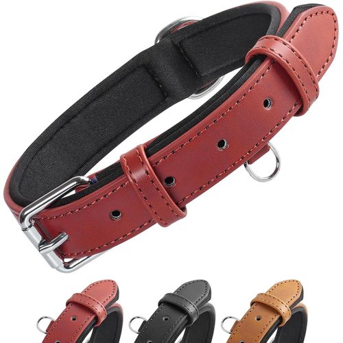 Collier De Chien Ajustable Coussin Moelleux Cuir Rembourré Avec Perforatrice 3 Couleur 4 Tailles, Marron(M)