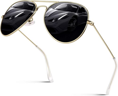 Lunettes de Soleil Homme Femme Classiques Léger Aviateur Pilote Polarisées Miroir Métal UV400 Protection pour Conduite