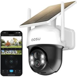 Caméra de surveillance - AOSU - Solaire WiFi Extérieure - 3MP - Vision nocturne - 360°
