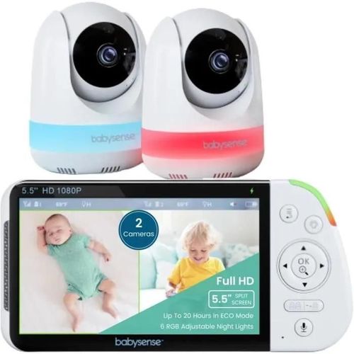 Babysense Babyphone Avec Caméra Et Écran 5,5 Pouces 1080p Full Hd Divisé,2 Caméras,Veilleuse Rvb,Grande Batterie 5000 Mah,Audio B
