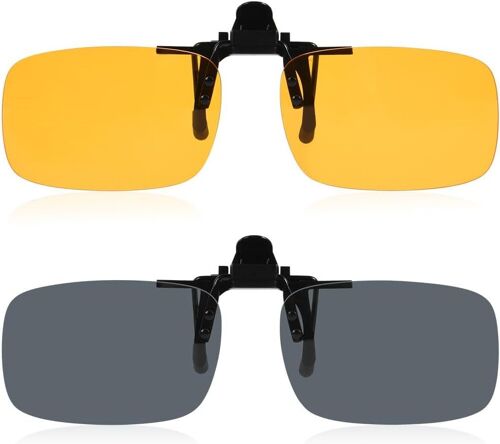 Chicslick-Clip Lunettes Conduite De Nuit, Clip Lunettes De Soleil Homme, 1/2 Pièces Clip Lunettes De Soleil Polarisées, Lunettes De Soleil Un Xe Clip Pour La Conduite Et Les Activités De Plein Ai[X98]