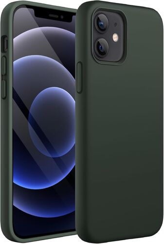 LORANKA-Coque Silicone pour iPhone 12/12 Pro 6,1 Pouces, Protection Complète du Corps au Toucher Soyeux, Étui Housse Anti-Chocs Doublure Douce en Tissu Microfibre (Vert de Chypre)