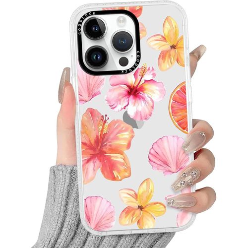 Brs-Transparente Coque Pour Iphone 14 Pro Max, Aesthetic Hibiscus Fleur Été Flower Rosa Motif Étui Mignon Design Housse Pour Filles, Silicone Cover Case Pour Iphone 14pro Max 6,7"",Coquillage