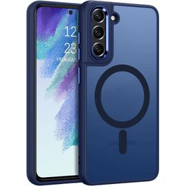 Coque Pour Samsung Galaxy S21 Fe Magnétique Etui Avec Protection Antichoc De Grade Militaire,Dos Mat Grivé Translucide Anti Rayures Doux Pour La Peau Housse Samsung S21 Fe 4g/5g -Bleu Foncé