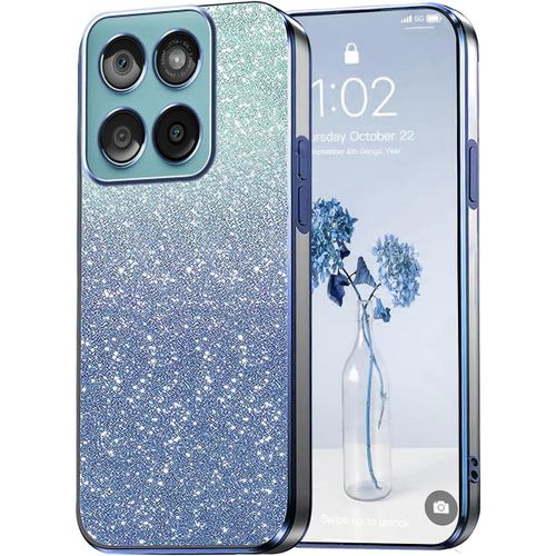 KAL-Paillettes Coque Pour Motorola Edge 60 Fusion - Étui Transparente Glitter Dessin Élégant Souple Ultra Fine Fille Femme Légère Antichoc Housse (Bleu)
