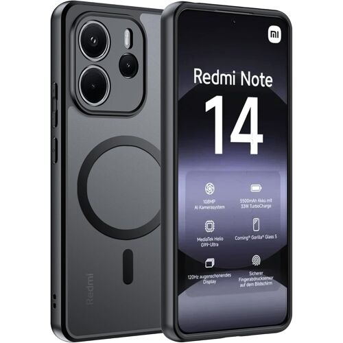 ELVORIX-Magnétique Coque pour Xiaomi Redmi Note 14 4G Case avec MagSafe, Anti-Chute Silicone Souple + Acrylique Givré Coque, Etui Translucide Mat Arrière Housse Fine Antichoc - Noir