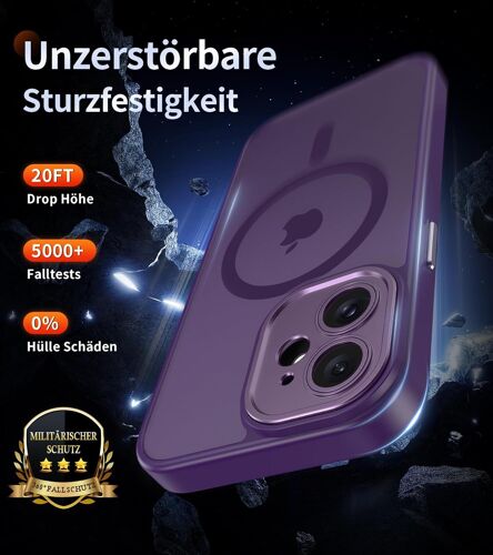 Magnétique Coque pour iPhone 11 avec 2 Verre Trempé, Compatible avec MagSafe, Protection d'objectif Tout Compris, Etui Mat Arrière Housse Fine Antichoc Case iPhone 11 6.1"", Violet Foncé