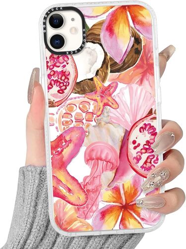 Transparente Coque pour iPhone 11 Hibiscus Fleur, Aesthetic Fruit Rosa ?t¿¿ Motif ?tui Mignon Design Housse de T¿¿l¿¿phone pour Filles, Silicone Cover Anti-Rayures Case pour iPhone11 6,1
