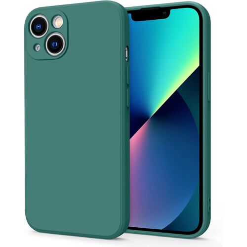 Case Compatible for iPhone 13 6.1 inch, Silicone Case with Soft Microfiber Lining, Special Design Straight Edge (Dark Green)