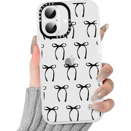 Kalanka-Transparente Coque Pour Iphone 16 Plus, Aesthetic N?ud Papillon Motif Étui Design Housse Pour Filles, Silicone Cover Anti-Rayures Bumper Protection Case Pour Iphone 16 Plus 6,7"",Noir